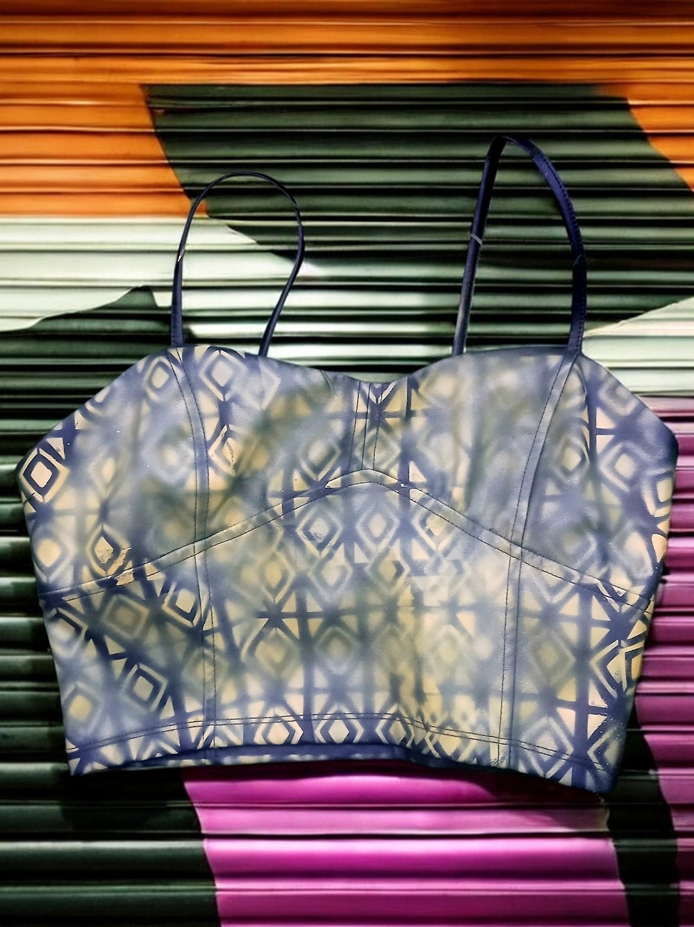 Handpainted Mudclorh Print Cropped Bralet Top in Black And Yellow M